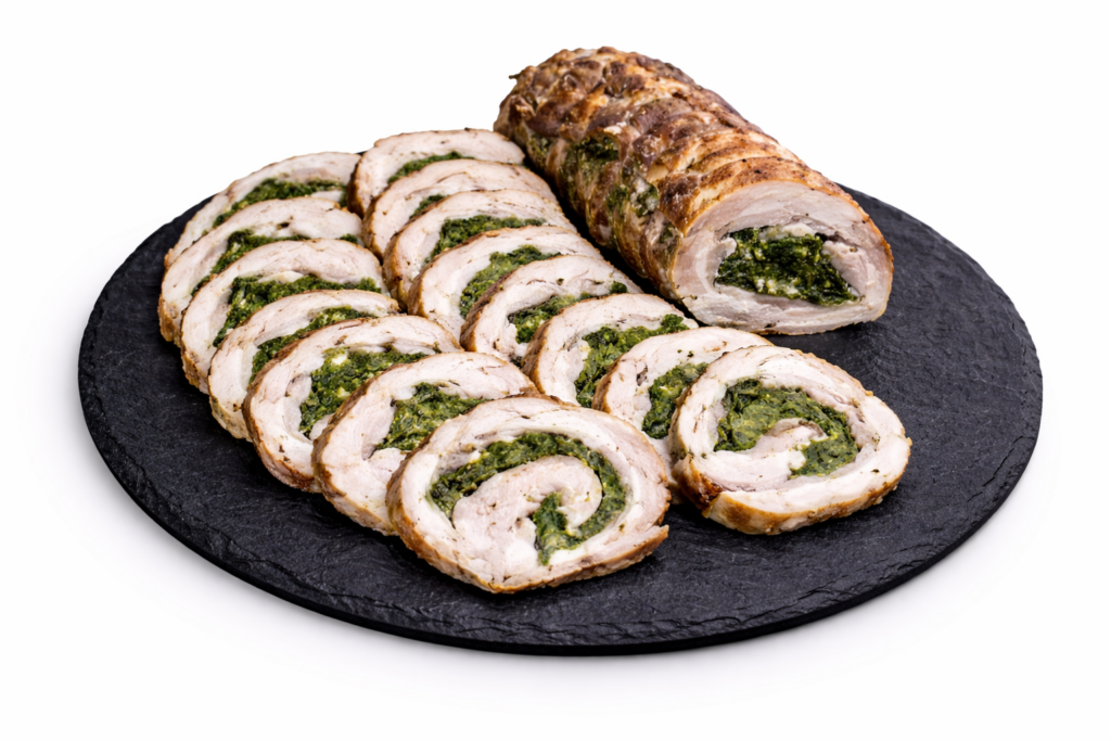 Vepřová roláda z krkovice plněná špenátem v nabídce kavárny caffé gp