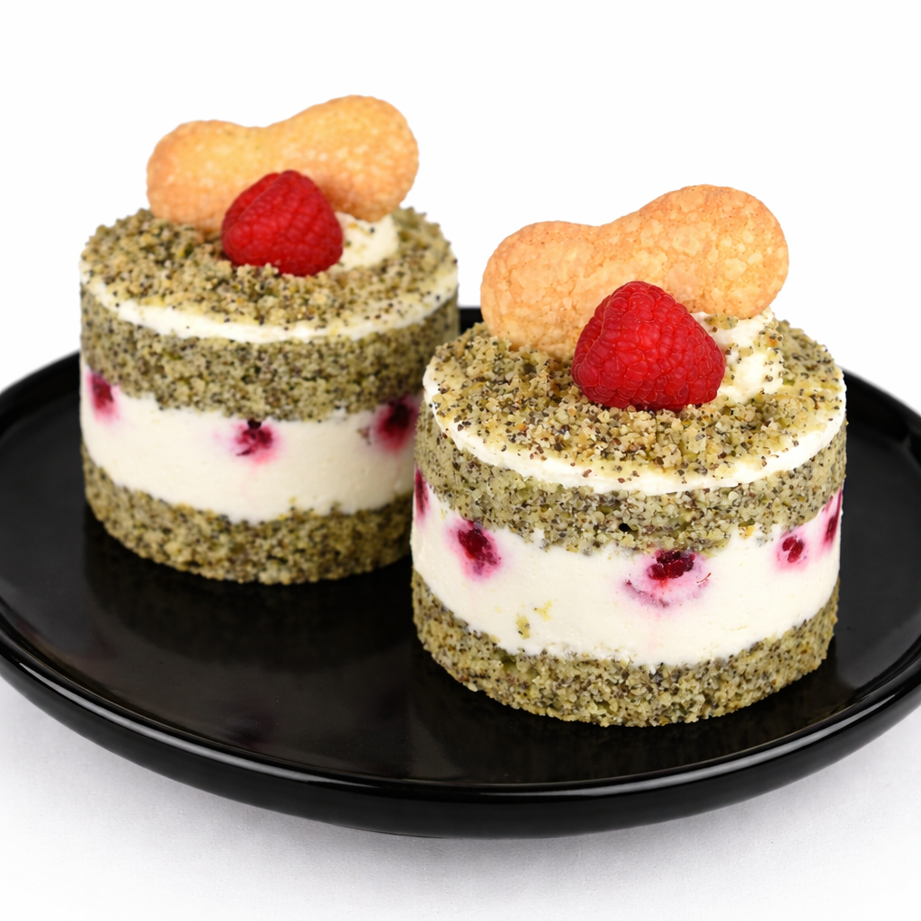 makový dortík s malinami v nabídce kavárny caffé gp